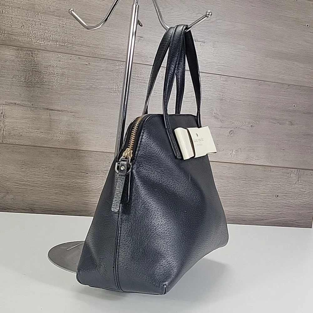 kate spade Black Leather Satchel with Ivory Bow Accent